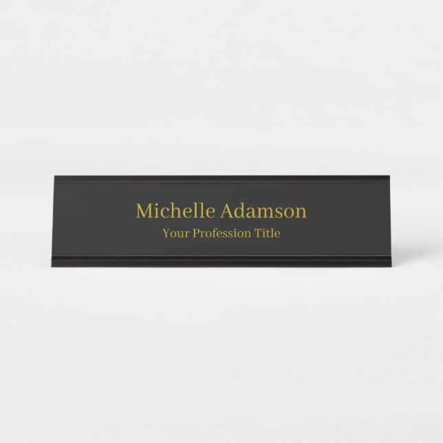 Porte-nom Pour Bureau Or & Noir Couleur Professionnel Plain Moderne (Devant)