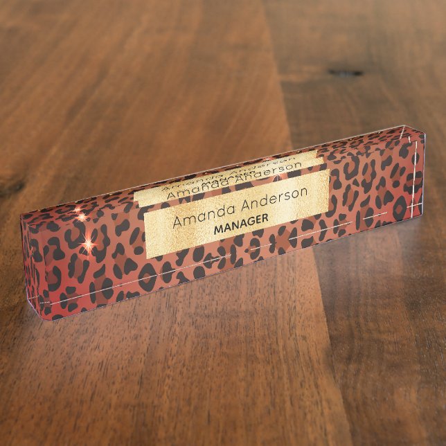 Porte-nom Pour Bureau Or noir léopard brun (Taille)