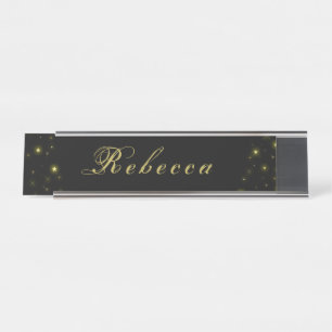 Porte-nom Pour Bureau Or personnalisé et étoiles brillantes sur noir