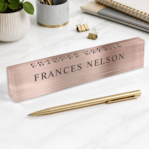 Porte-nom Pour Bureau Or rose métallisé aspect typographie élégante seri