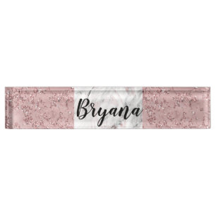 Porte-nom Pour Bureau Or rose Moderne Marbre pailleté Glam Décoratif