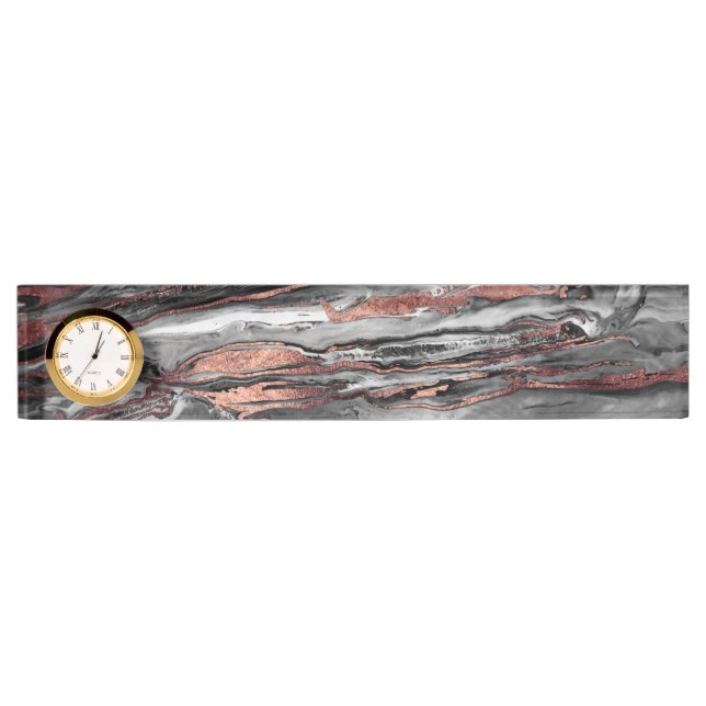Porte-nom Pour Bureau Or rose moderne peinture marbrée abstraite (Devant)