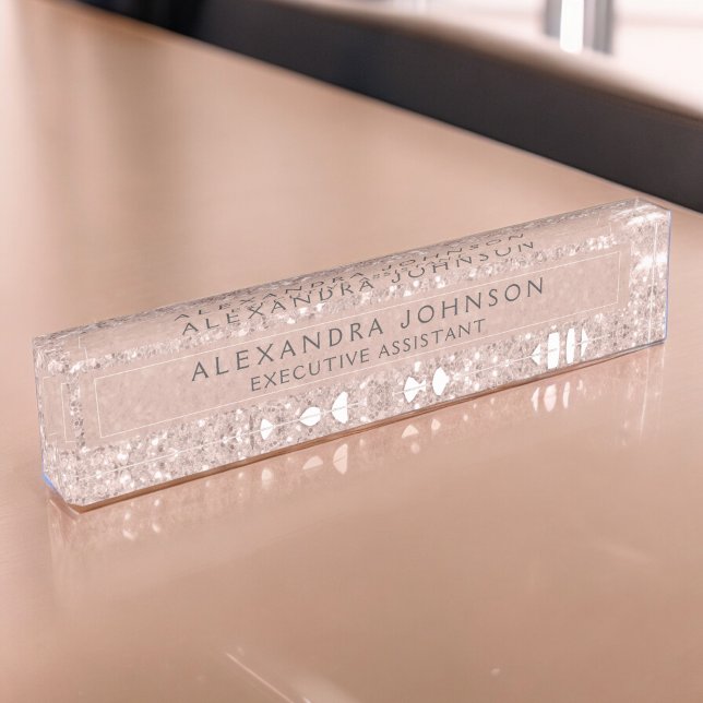 Porte-nom Pour Bureau Or rose - Parties scintillant rose pâle Étincelle  (Créateur téléchargé)
