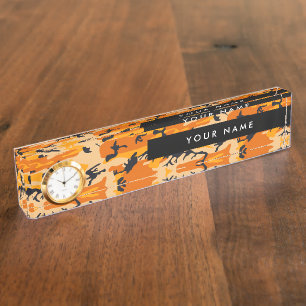 Porte-nom Pour Bureau Orange Camouflage Votre nom Personnalisez