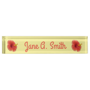 Porte-nom Pour Bureau Orange Hibiscus Fleur Tropical Floral