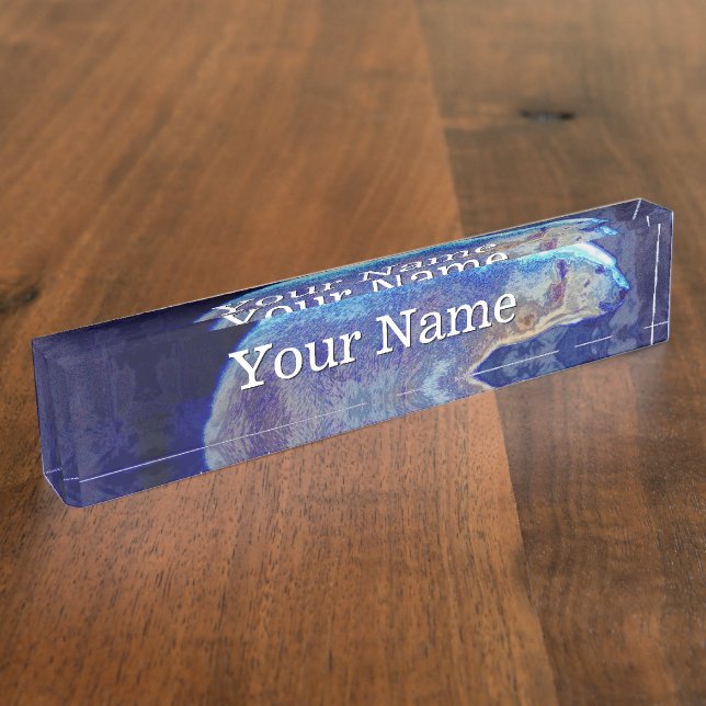 Porte-nom Pour Bureau Ours blanc stylisé (Taille)