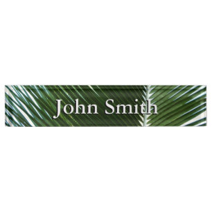 Porte-nom Pour Bureau Overlapping Palm Fronds Tropical Green Abstract