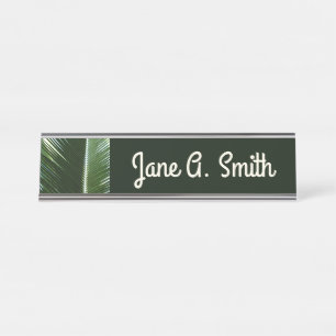Porte-nom Pour Bureau Overlapping Palm Fronds Tropical Green Abstract