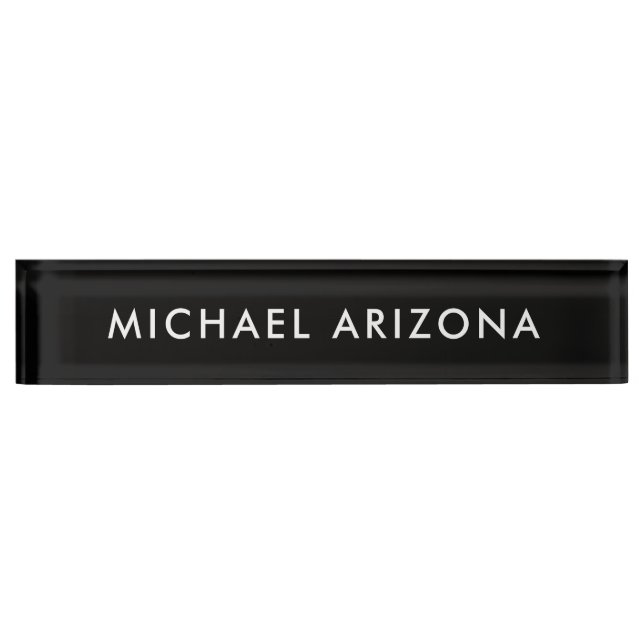 Porte-nom Pour Bureau Own Name Modern Minimalist Plain Black White (Devant)