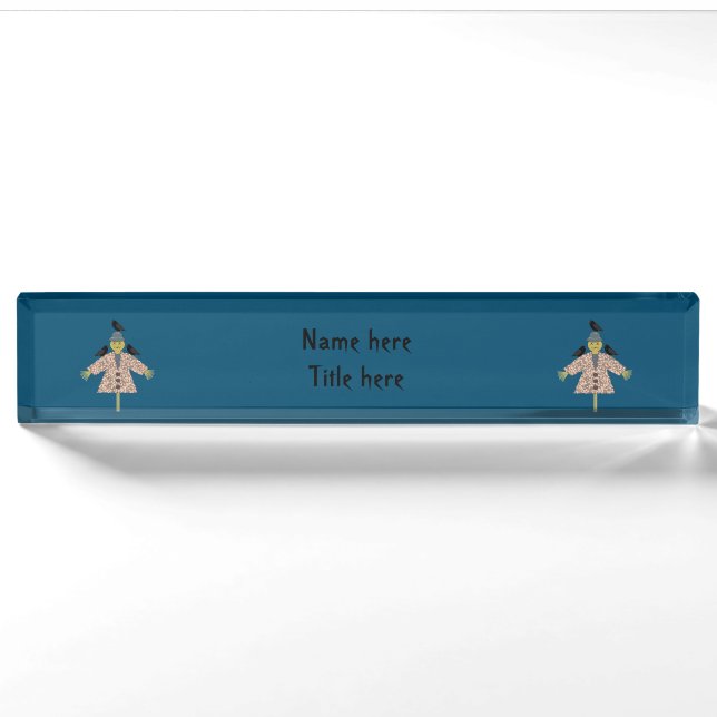 Porte-nom Pour Bureau Paille d'Halloween Scarecrow et Ravens (Devant)