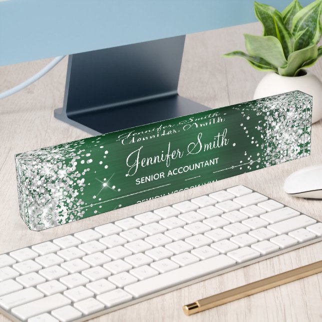 Porte-nom Pour Bureau Paillettes argentées féminines fausse feuille de m
