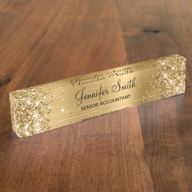 Porte-nom Pour Bureau Paillettes Féminines Dorées Faux Feuille (Taille)