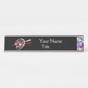 Porte-nom Pour Bureau PALETTE ET BROUILLES DE COULEUR ARTISTE, noir
