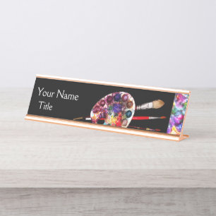 Porte-nom Pour Bureau PALETTE ET BROUILLES DE COULEUR ARTISTE, noir