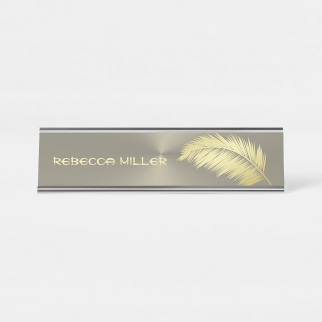 Porte-nom Pour Bureau Palm Tropical d'or feuille (Devant)