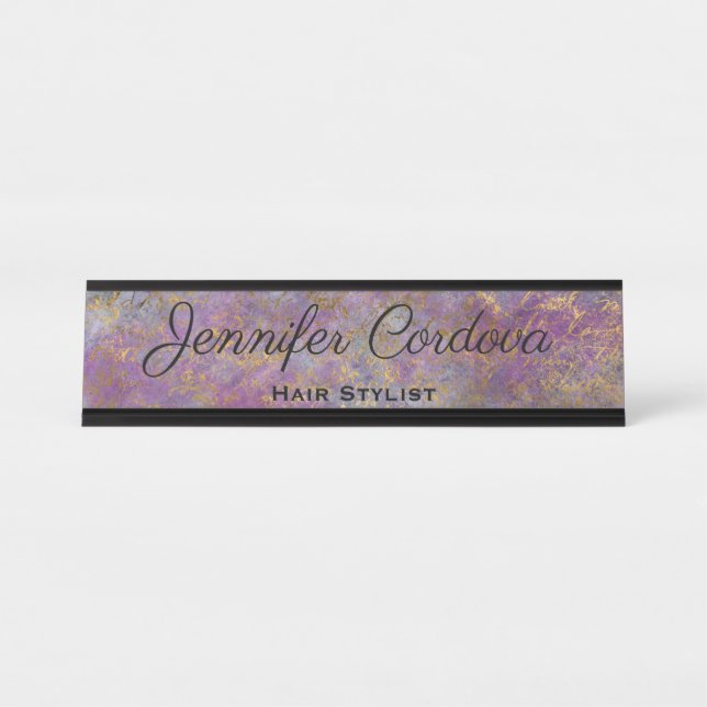 Porte-nom Pour Bureau Panneau de bureau violet abstrait (Devant)