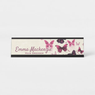 Porte-nom Pour Bureau Panneau de nom de bureau violet papillons Station