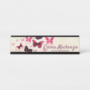 Porte-nom Pour Bureau Panneau de nom de bureau violet papillons Station