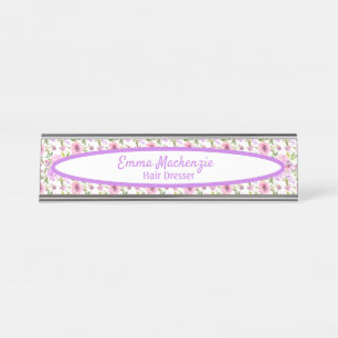Porte-nom Pour Bureau Panneau du bureau Floral Station Fleurs violettes