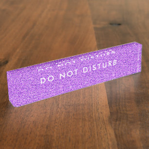Porte-nom Pour Bureau Panneau Ne Pas Déranger Violet Paillettes Entrepri