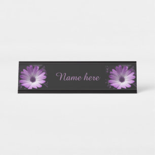 Porte-nom Pour Bureau Panneau personnalisé Fleur de marguerite violette