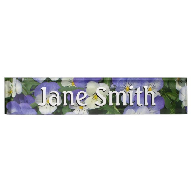 Porte-nom Pour Bureau Pansies violettes Jardin Floral (Devant)