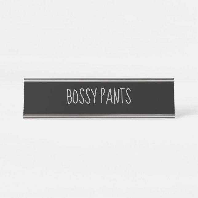 Porte-nom Pour Bureau Pantalon 'Bossy Pants' d'Argent Noir (Devant)