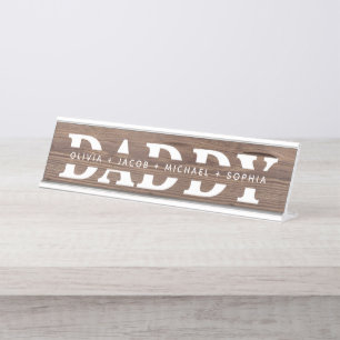 Porte-nom Pour Bureau "Papa" Noms de Enfants Personnalisés Bois + Blanc