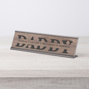 Porte-nom Pour Bureau "Papa" Noms de Enfants Personnalisés Bois Noir