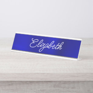 Porte-nom Pour Bureau Papier alu bleu royal foncé Style Monoline Script