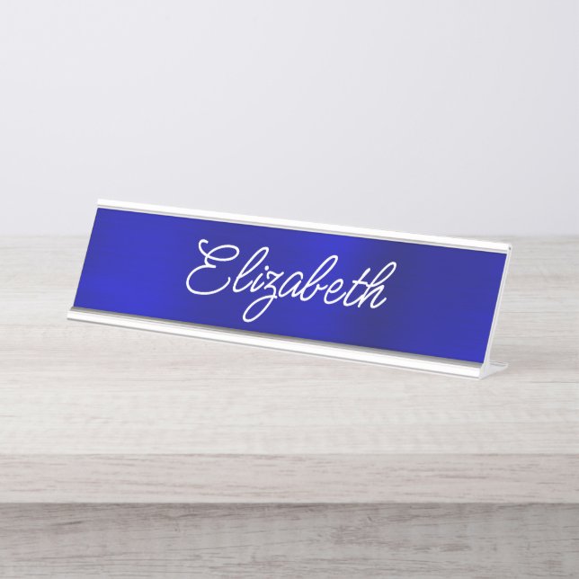 Porte-nom Pour Bureau Papier alu bleu royal foncé Style Monoline Script (Devant)