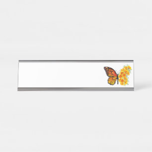 Porte-nom Pour Bureau Papillon à fleurs avec Poppy de Californie jaune