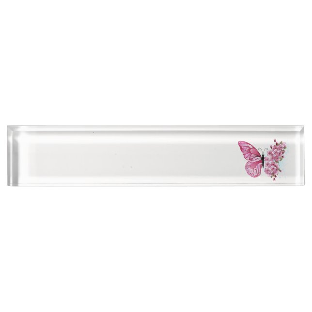 Porte-nom Pour Bureau Papillon à fleurs avec Sakura rose (Devant)