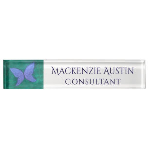 Porte-nom Pour Bureau Papillon Abstrait Ailes bleues violettes moderne