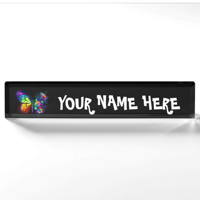 Porte-nom Pour Bureau Papillon arc-en-ciel (Devant)