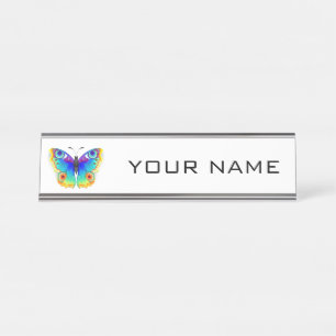 Porte-nom Pour Bureau Papillon Arc-en-ciel Paon Œil