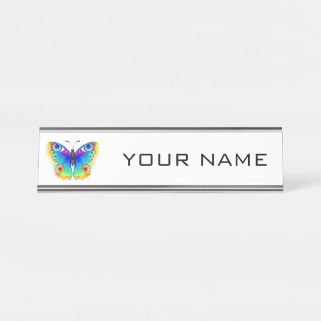 Porte-nom Pour Bureau Papillon Arc-en-ciel Paon Œil (Devant)