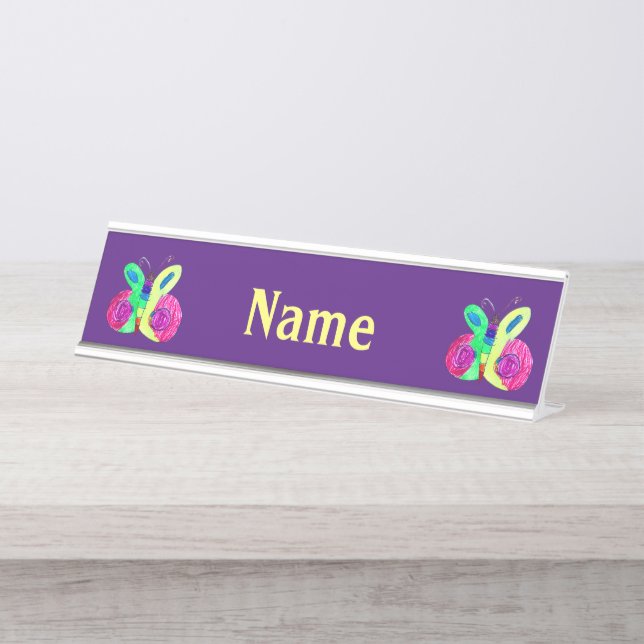 Porte-nom Pour Bureau Papillon Art par Enfants (Devant)