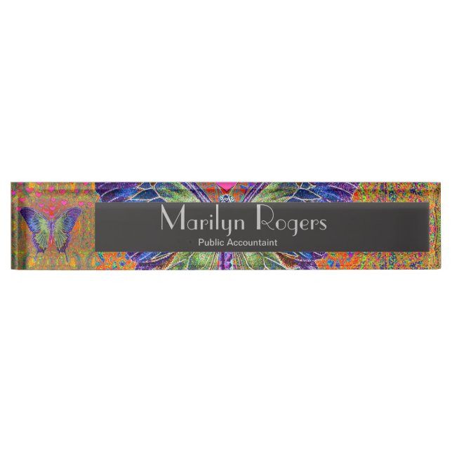 Porte-nom Pour Bureau Papillon coloré (Devant)