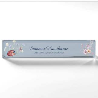 Porte-nom Pour Bureau Papillon floral Cottage botanique Coeur Dusty bleu