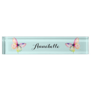 Porte-nom Pour Bureau Papillon rose délicat dans les couleurs pastel arc
