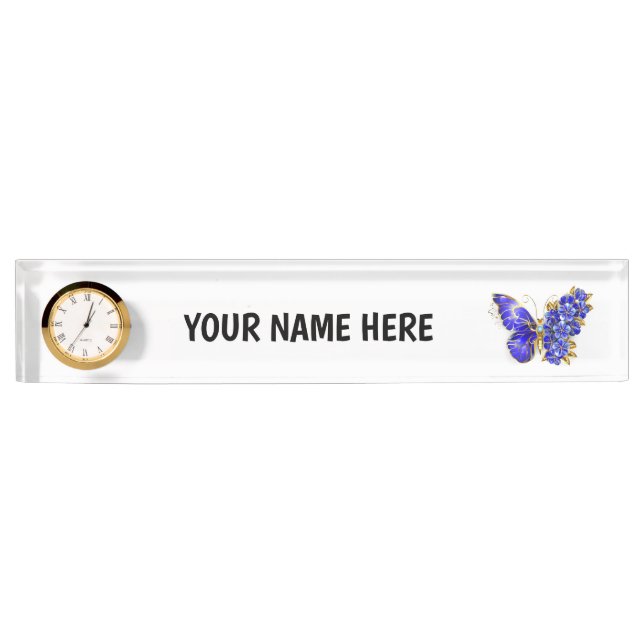 Porte-nom Pour Bureau Papillon saphir à fleurs (Devant)