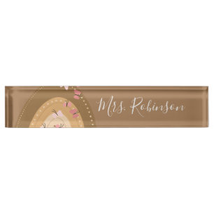 Porte-nom Pour Bureau Papillons Arc-en-ciel Script Journée des enseignan