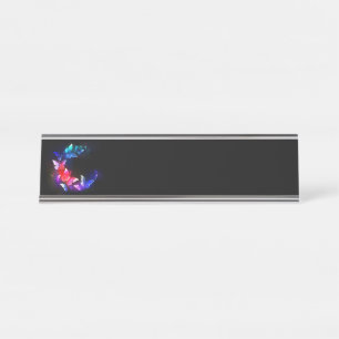 Porte-nom Pour Bureau Papillons de nuit Neon brillants sur arrière - pla
