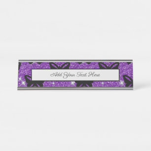Porte-nom Pour Bureau Papillons noirs Parties scintillant violette Espè