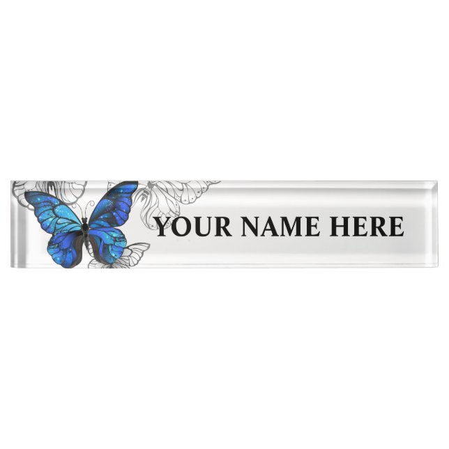 Porte-nom Pour Bureau Papillons volants bleus Morpho (Devant)