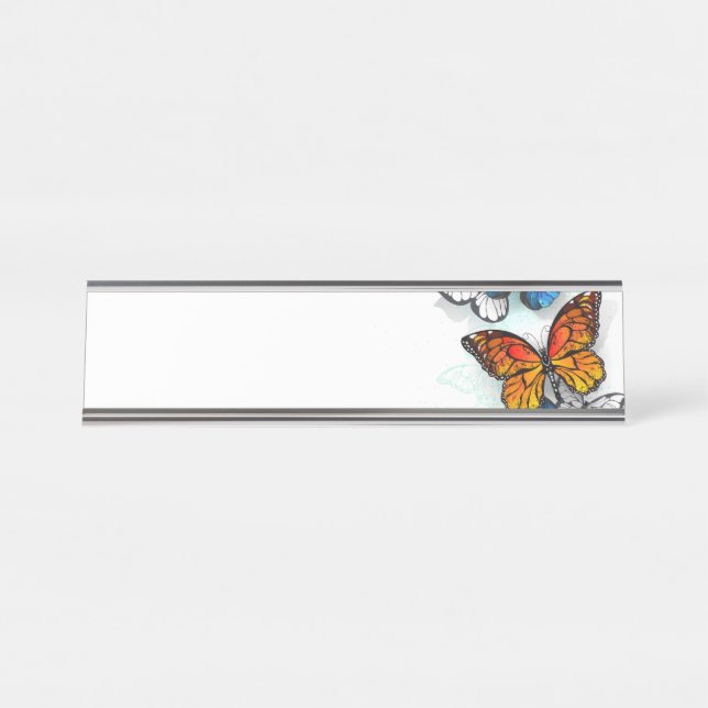 Porte-nom Pour Bureau Papillons volants Morpho et Monarch (Devant)