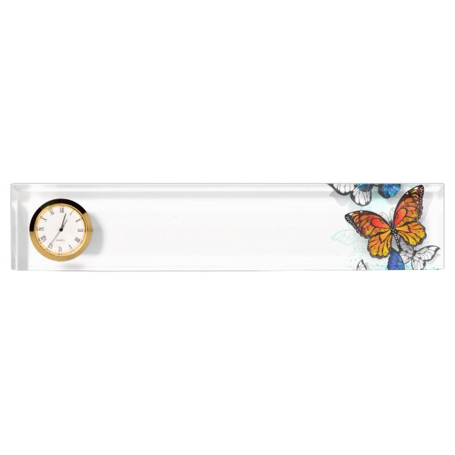 Porte-nom Pour Bureau Papillons volants Morpho et Monarch (Devant)