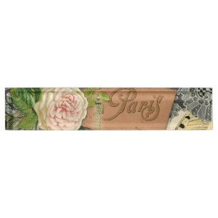 Porte-nom Pour Bureau Paris France Art Antique Collage Eiffel Français