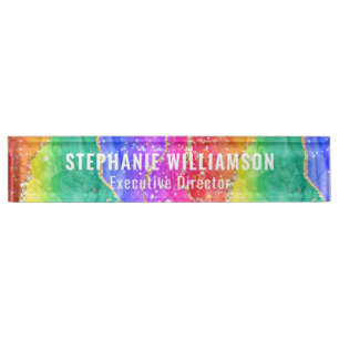 Porte-nom Pour Bureau Parties scintillant arc-en-ciel brillant or